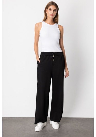 On Kadın Beli Lastikli Bol Paça Eşofman Altı 66510 Siyah Siyah