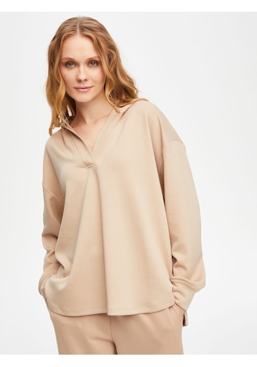 Kapüşonlu Modallı Sweatshirt 69508 U6950872 Taş