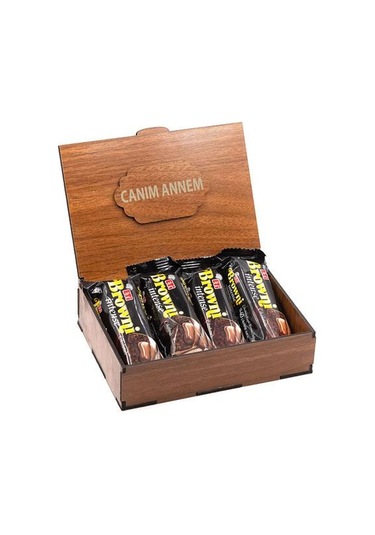 Sevdiklerinize Özel Ahşap Hediye Kutusunda 4 Adet Browni Intense ( Canım Annem Yazılı )