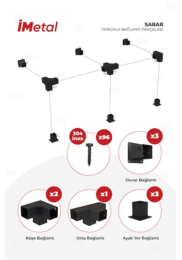Sarar Duvardan İki Bölümlü Pergola Bağlantı Seti Ahşaplar İçin