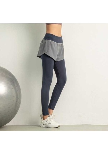 Tongxida Kadın Yüksek Bel 2 Parçalı Yoga Etek Pantolon Cepli Hızlı Kuruyan Koşu Taytı Lacivert Lacivert