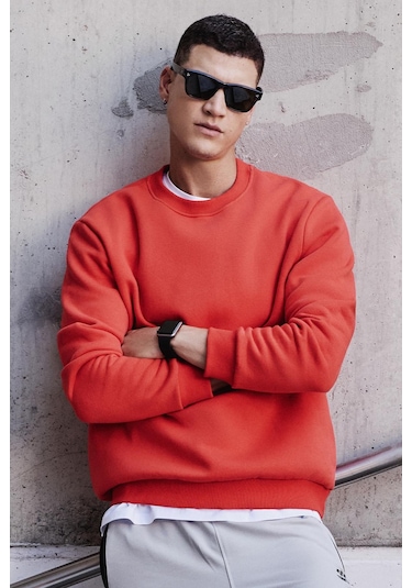 Tommy Life Kırmızı Basic O Yaka Rahat Form Erkek Sweatshirt - 88053 Kırmızı