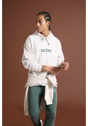 DeFactoFit NBA Boston Celtics Oversize Geniş Kalıp Kapüşonlu Sırt Baskılı Kalın Sweatshirt D3242AX24WNBG662