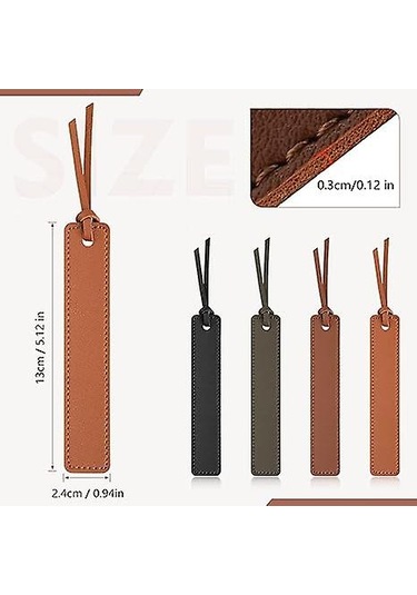 4 Adet Deri Kitap Ayracı, Klasik Dikişli, Deri İpliğiyle 13 2.4cm