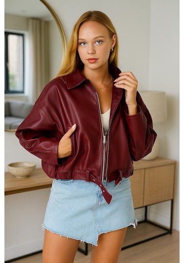 Prifaldi Pb Oversize Bomber Deri Ceket Bordo