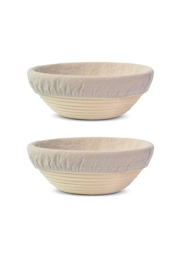 Reedark 2'li 10 İnç Endonezya Doğal Rattan El Yapımı Mayalanma Sepeti Seti - Keten Döşeme İçeren Ekmek Fermentasyon Sepetleri Bej