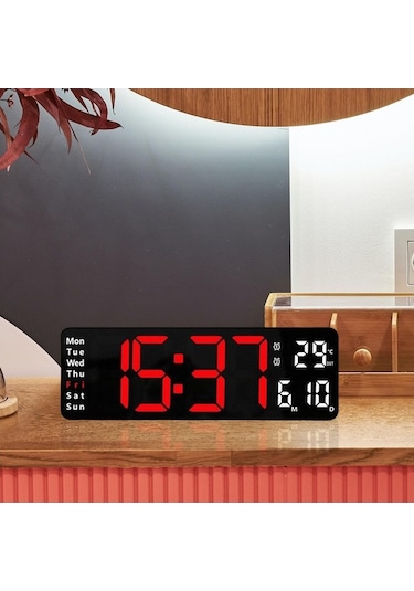 Ganzhoushop Takvim Suntek Saati Parlaklık Modern Kırmızı Göstergeli Duvar Dijital Ayarlanabilir Wx Kırmızı