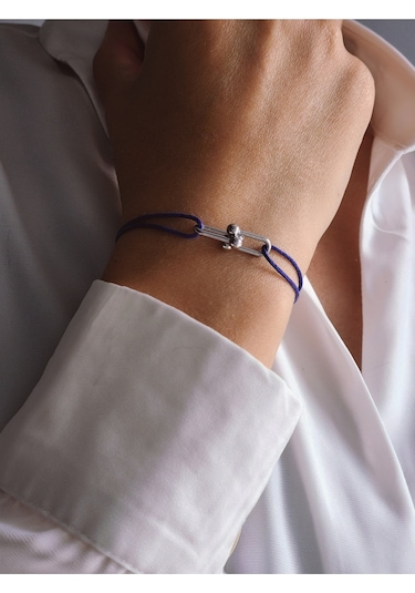 Tiffany Model Deri İpli El Yapımı Silver Mavi Renkli Bileklik Mavi