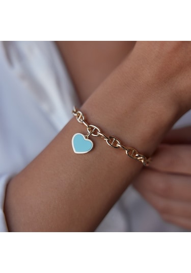 Mavi Mineli Kalp Figürlü Cetaş Bileklik