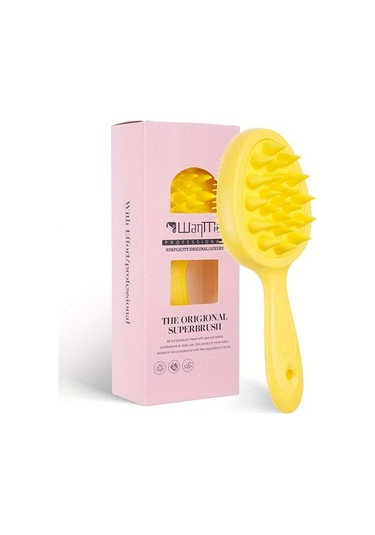 Elmpaly Kutu Paket Sarı Uzun Saplı Çift Taraflı Yıkama Fırçası Yumuşak Kıllı Saç Masajı