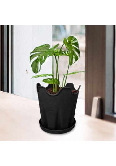 Pazly Tabanlı Suntek Siyah Silikon Saksı - Bitki Ve Çiçekler İçin