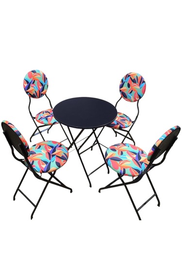 Renkli Yapraklı Metal Bahçe Takımı - 4 Sandalye + 1 Masa