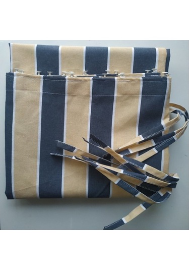 Devrim Olivya Tekstil Demir Halkalı Balkon Perdesi - 1. Sınıf Gabardin Kumaş, Gri-krem, Alt Ve Yan Bağcıklı Gri Krem