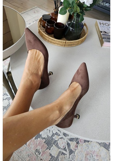 10 670 Topukla Kadın 6 Cm Kadeh Topuk Stiletto Kahve Süet