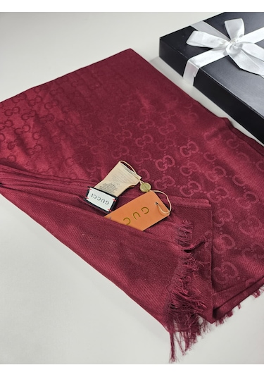 Miorel Scarfs G Desen Çift Taraflı Kaşmir İpek Şal 4 Mevsim Soft Pamuklu Şal Bordo