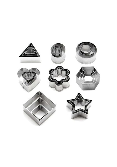 Kangvka 24'lü Paslanmaz Çelik Pasta Kurabiye Kalıbı Seti - Dıy Fırın Aletleri, Çeşitli Boyutlar, Tekrarlı Kullanım, Dayanıklı Gümüş