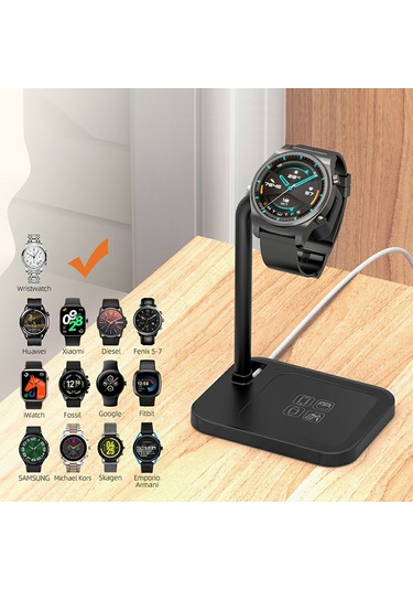 Aoduke Ajzj02s Google / Huawei / Garmin / Samsung Uyumlu Saat Şarj Cihazı Dock'u İçin Şarj Tabanı Standını İzle Siyah