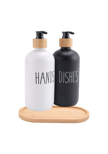 Xiaaokeji Mutfak Lavabosu İçin El Ve Bulaşık Deterjanı Dispenseri Tepsili, Siyah Ve Beyaz Siyah-beyaz