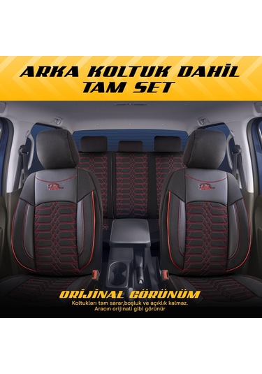 Panda Proline Serisi Jakar Kumaş Ticari Oto Koltuk Kılıfı Siyah - Kırmızı