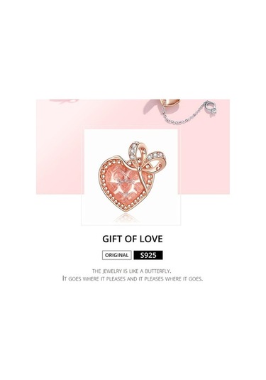 Novahub 925 Ayar Gümüş Gül Kalp Zirkon Boncuk Kadın Romantik Yay Kolye Charm Bilezik Dıy Takı Hediye Rose Gold