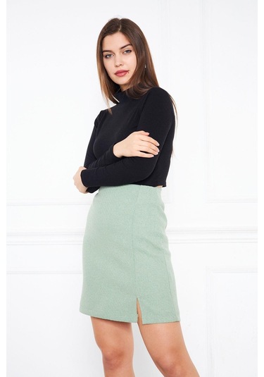 Açık Yeşil Yandan Yırtmaçlı Mini Etek DM2008 Yeşil