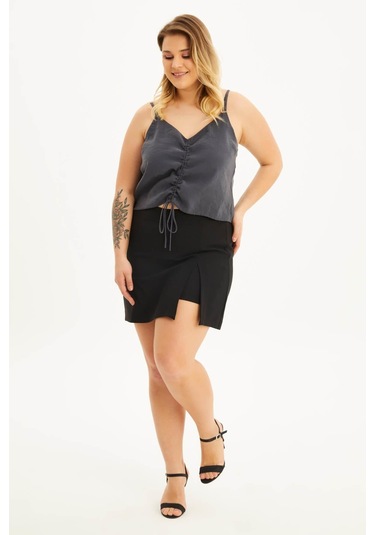 İp Askılı Önü Büzgülü Top - Antrasit