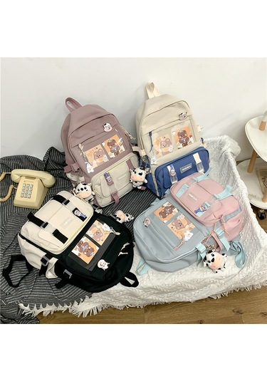 Honmex Kadınlar İçin Pembe Renkli Askılı Aksesuarlı Üniversite Öğrencileri Çift Askılı Çanta Büyük Kapasiteli Trendy Stili Dayanıklı Yüzeyli Çok Renkli