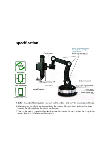 Primepickings Black 360 Derece Dönebilen Ağır Hizmet Abs Araç Tutucu Anti Şok Jel Pedlı Güvenli