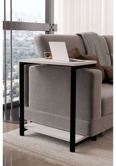 Steel Design Modern Yan Sehpa Alt Raflı Servis Sehpası C Sehpa