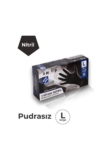 Has-Pet Siyah Nitril Ekstra Kalın Pudrasız Eldiven-50'Li L Beden
