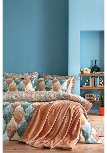 Puffy Belta Çift Kişilik Battaniyeli Nevresim Takımı - Turuncu