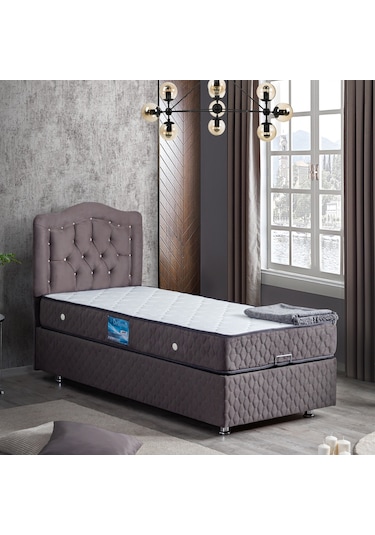 Setaymobilya Baza, Şah Antrasit Tek Kişilik Baza + Başlık + Deluxe Yatak