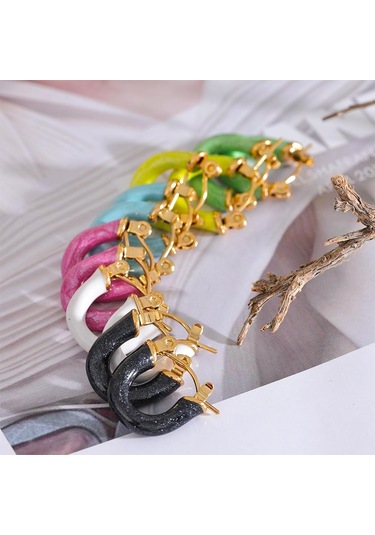 Siyah Eetit 6 Renk Şeker Renkli Emaye Paslanmaz Çelik U Şekli Içi Boş Küçük Halka Küpe Sevimli Şık Trendy Takı Hediye 2023 Siyah