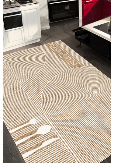 Decomia Home Dijital Kaymaz Yıkanabilir İskandinav Modern Geometrik Çizgili Kitchen Mutfak Halısı  DC-5185 Beyaz