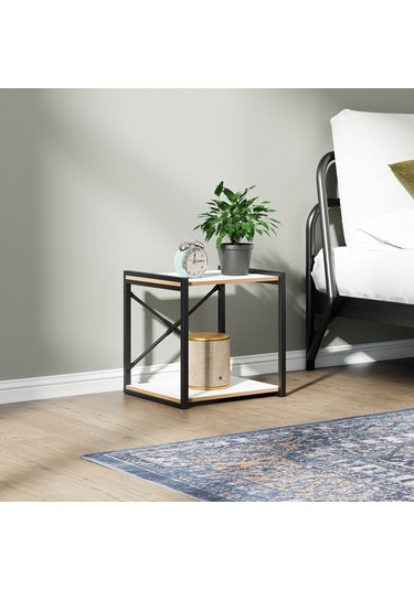 Çok Amaçlı Komodin Metal Ayaklı Raflı Sehpa Beyaz 1383