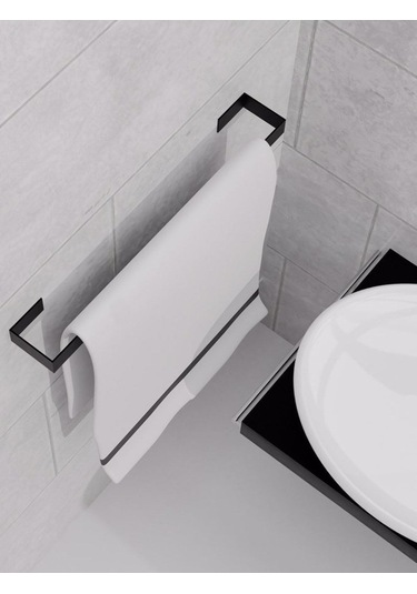 Dione Store Metal Parlak Siyah Metal Havluluk, Yapışkanlı Tasarım, Banyo Askısı Gri