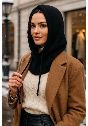 Kadın Triko Balaklava Bere Şapka Rkşbyn-05 Siyah Kahverengi