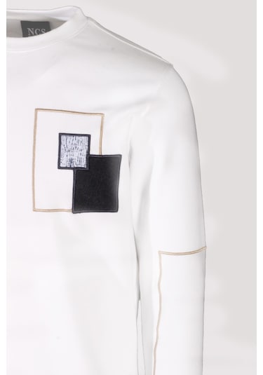 Erkek Sweatshirt Beyaz Bisiklet Yaka Relax Fit Nakış Detaylı Double Face Pamuk Sweat Ncs Jeans 1618-beyaz Beyaz