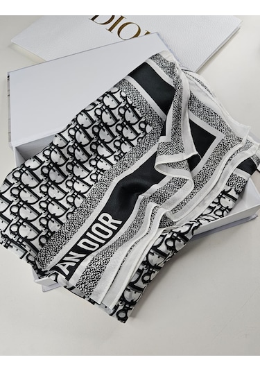 Miorel Scarfs Yeni Sezon Harf Desen Cd Vual İpek Şal Fular Silk Scarfs Shawl Hijab Siyah