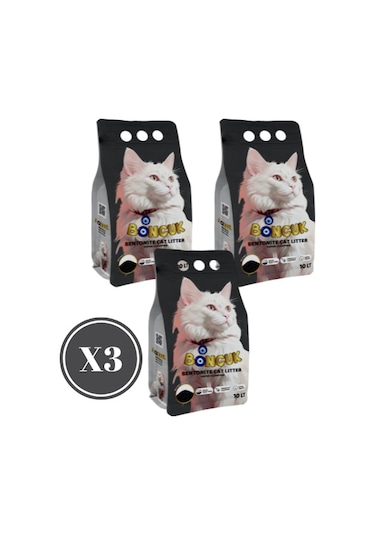 Boncuk Aktif Karbonlu Topaklaşan Bentonit Kedi Kumu 3 x 10 L