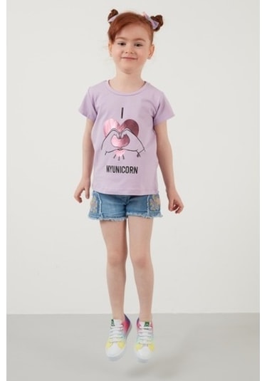 Lela Baskılı Bisiklet Yaka Pamuklu Kız Çocuk T Shirt 6211027 Lila Lela Baskılı Bisiklet Yaka Pamuklu Kız Çocuk T Shirt 6211027 Lila