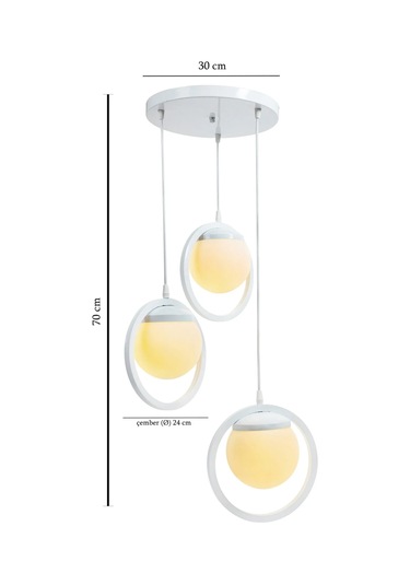 Halka 3 Lu Tepsi Glop Beyaz Renk Camlı Beyaz Avize. Salon, Mutfak Beyaz