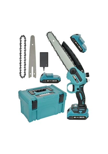 Mager Şarjlı Yedek Akülü Büyük Pala Kendinden Yağ Pompalı Zincirli Dal Budama Testeresi Mavi