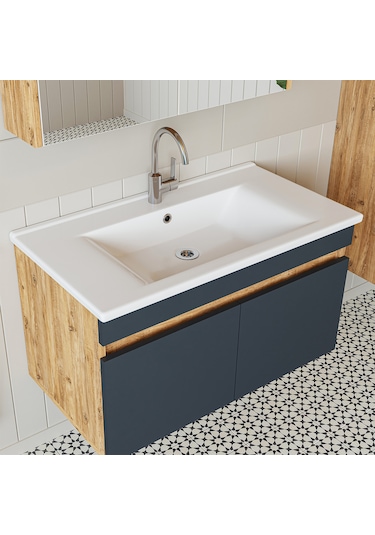 Roomart Lavabolu Atlantik - Antrasit Mdf 85 Cm Banyo Dolabı Takım Atlantik - Antrasit