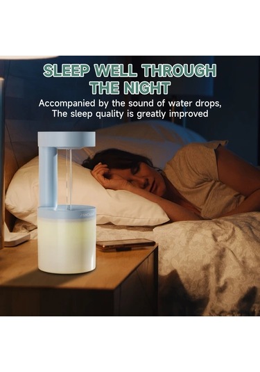 Techbloom Bravoul Anti Gravity Su Damlasi Nemlendirici 19 61oz Usb Beyaz Ve Yesil Renkli Gece Isigi Yatak Odasi Ofis