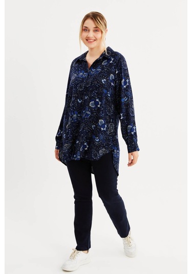 Uzun Kollu Gömlek Tunik-lacivert Lacivert