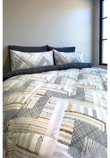 Alla Turca Çift Kişilik 4 Yastık Kılıflı Lastikli Çarşaflı Çift Taraflı Desenli Uyku Seti-nova Antrasit Antrasit