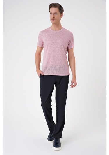 Comfort Fit Bisiklet Yaka Viskon Karışımlı Casual Açık Pembe Tişört Ts 902 Pembe