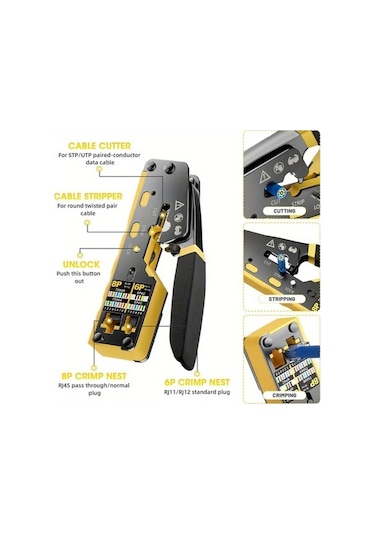 Besthome1 Dream011 Sarı Ethernet Sıkma Aracı Rj45 Cat6 Cat5 Cat5e Modüler Bağlantı Aracı