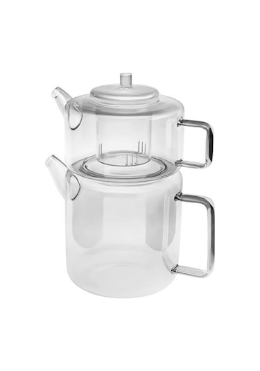 Borosilikat Cam Çaydalık Takımı 1,8+1,1 Litre Beyaz